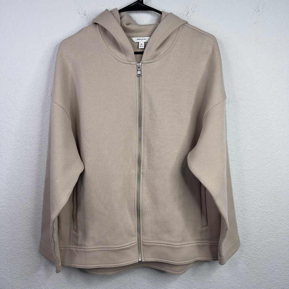 Banana Republic Scuba Hoodie Men XL Tan Cotton Zip Athleisure Minimalist Workout